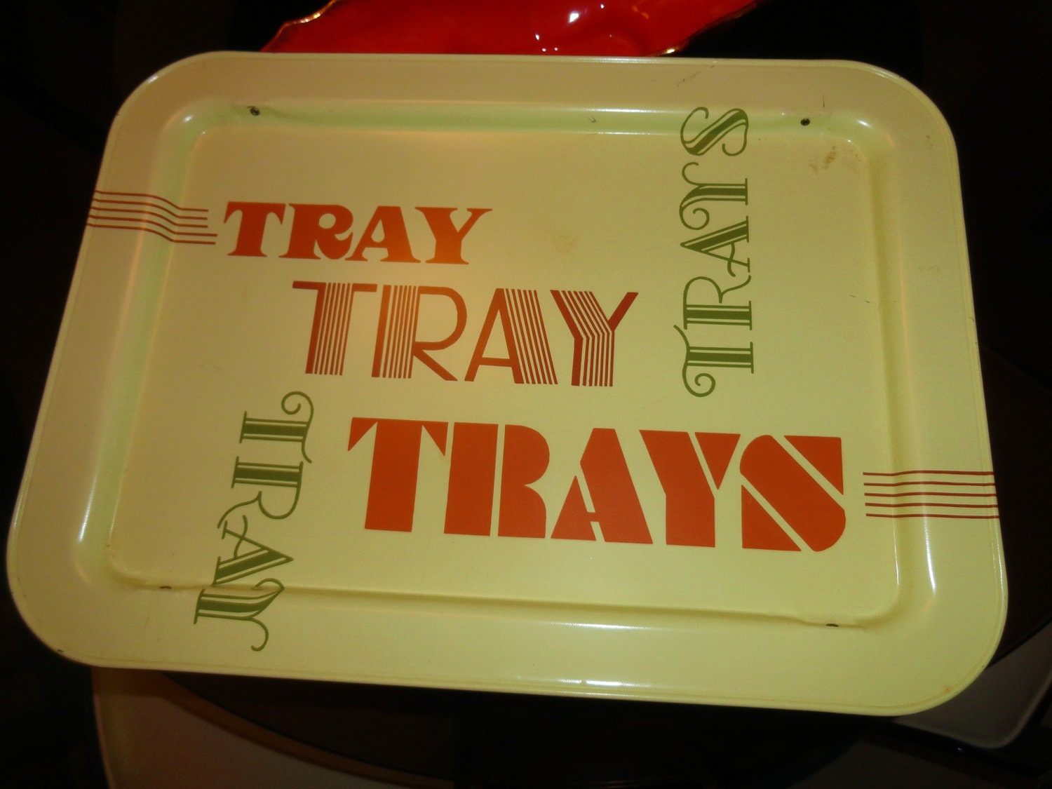Vintage 1970s MID Century Modern Typographic Graphic Font Metal TV Tray Retro Groovy