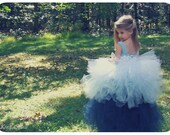 Flower Girl Tutu Dress Crochet Bodice Ombre Blue and White Tulle Tutu Crochet Rose Child 5 to 8 as featured in Etsy Weddings