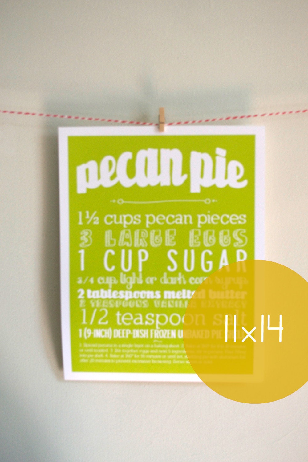 11x14 Pecan Pie Kitchen Art Print with Handlettering