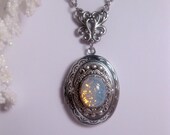 White Sea Opal Necklace - Blue Opal Locket