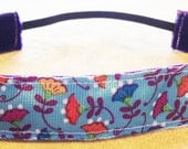 NOODLE HUGGER Non slip ribbon headband - Colorful flowers on turquoise - 7/8 inch (running, working out, everyday: women and girls)