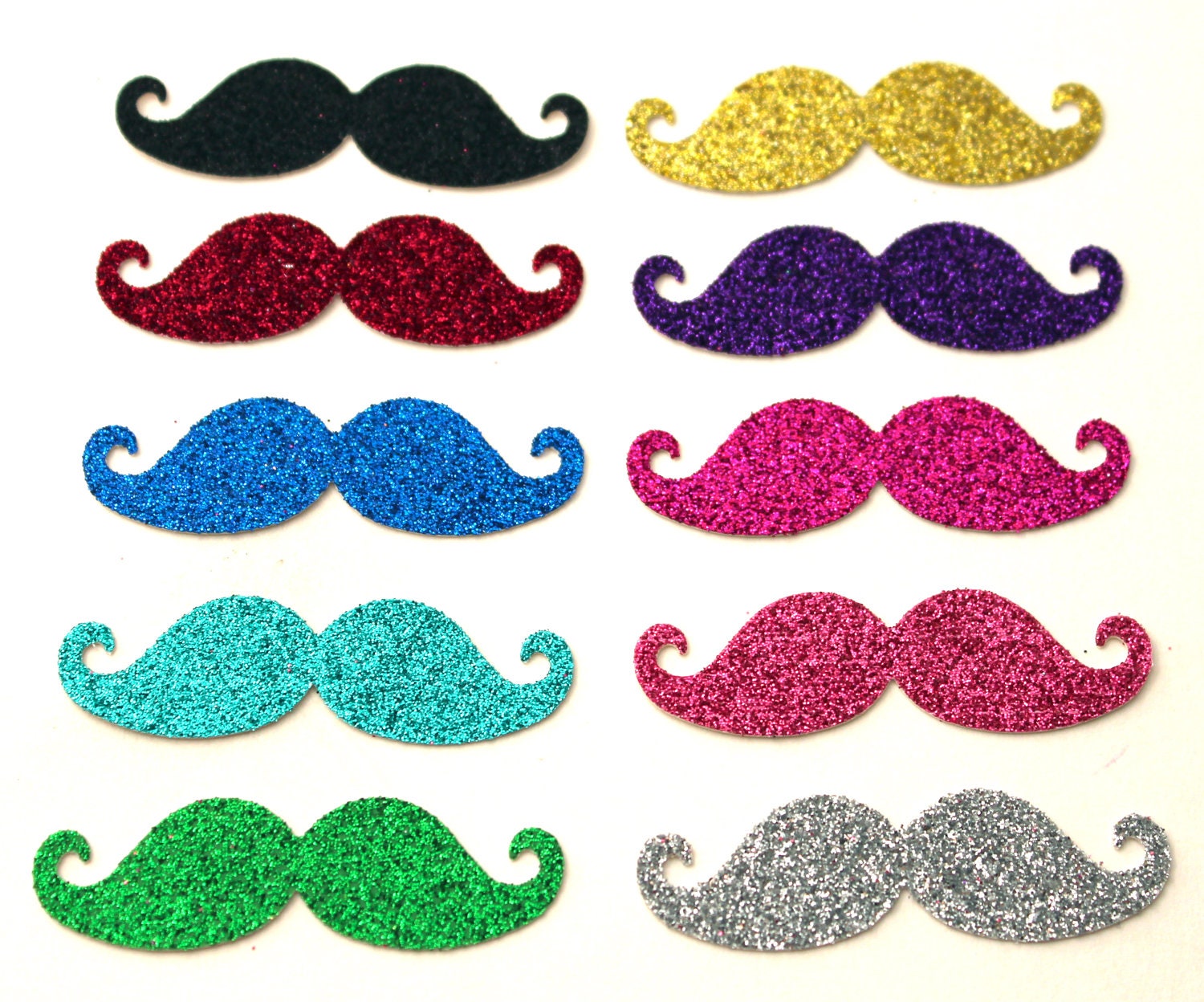 Set of 50 Glitter Mustache Die Cuts for Scrapbooking, Parties, Photo Booth Prop, Favors - You Pick the Colors - Available in 10 Colors