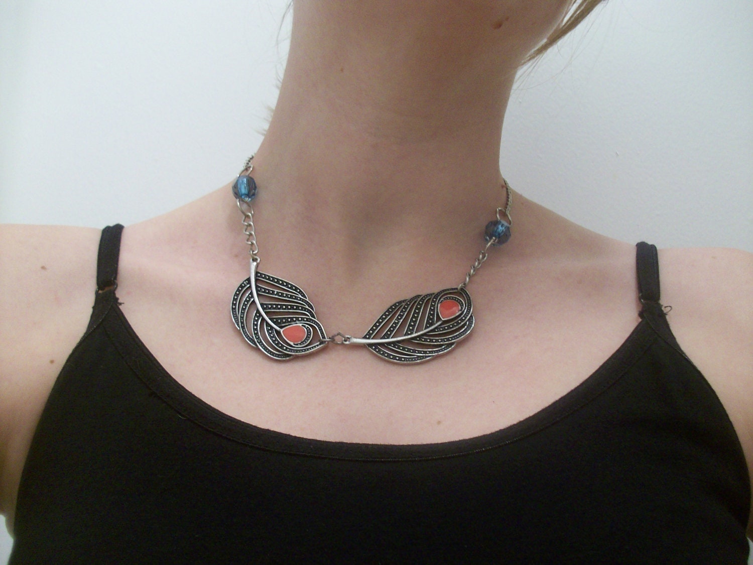 Free Spirit Feather Necklace with coral accents