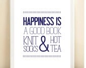 Navy 'Happiness is a Good Book, Knit Socks, & Hot Tea' print poster
