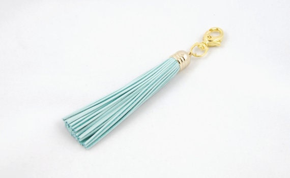 Leather Tassel Keychain, Turquoise, Gold