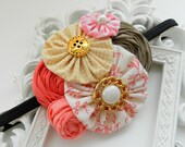 Baby Headband, Pink Headband, Newborn Flower Headband, Coral Headband