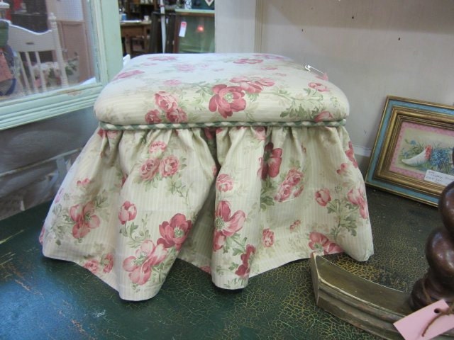 Shabby RoSeS Covered Stool Bench...Ralph Lauren Fabric