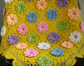 Granny Square Crochet Blanket...Baby Crochet Blanket...Yellow Knitting Patchwork Afghan...
