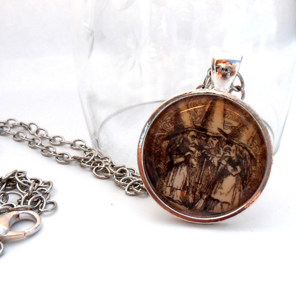 Three Witches Necklace, Victorian Steampunk Jewelry,  Gothic Art Pendant