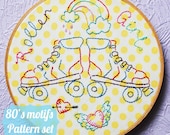 Roller Girl 80's motifs - embroidery pattern set