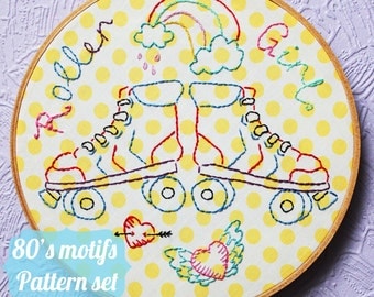 Roller Girl 80's motifs - embroidery pattern set