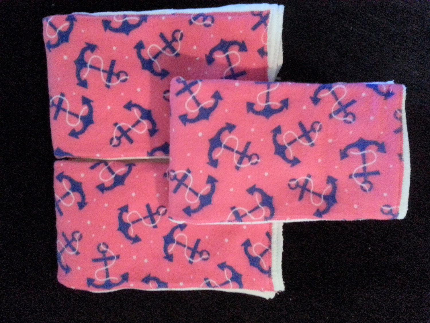 Three Burp Cloths in a pink and blue anchor print