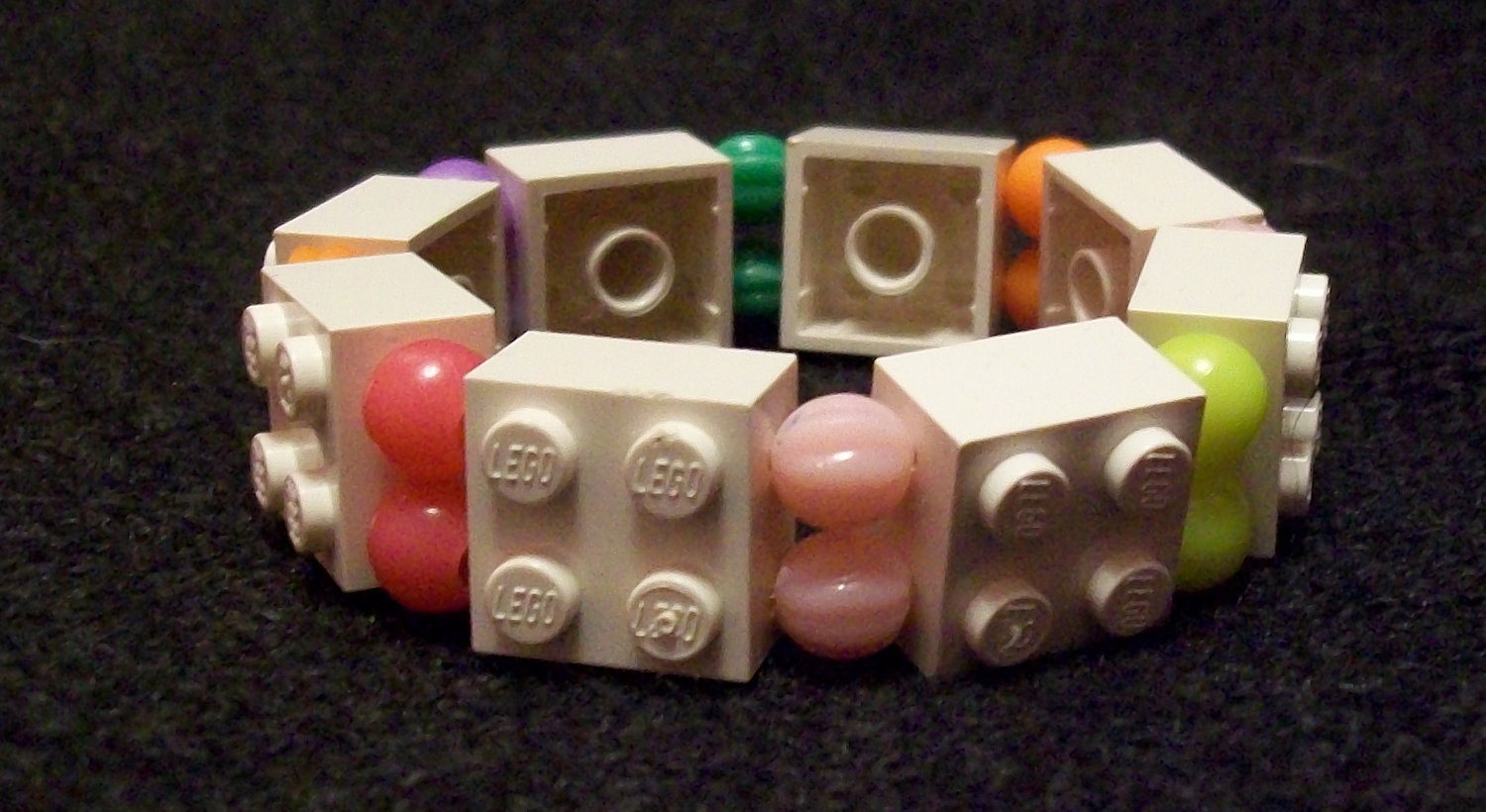 2x2 White and Pastel Color Lego Brick Stretchy Cord Kid's Bracelet