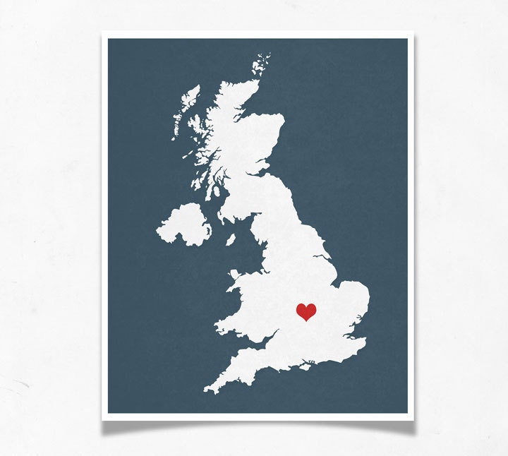 United Kingdom Map Custom Personalized Heart Print I Love UK Hometown Wall Art Gift Souvenir England Scotland London