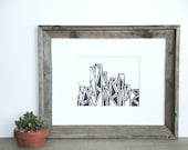 SALE Geometric Tribal City Abstract Illustration Art Block Print 8 x 10 Home Decor / Black, Turquoise, Mint Green / Hand Pulled Linocut
