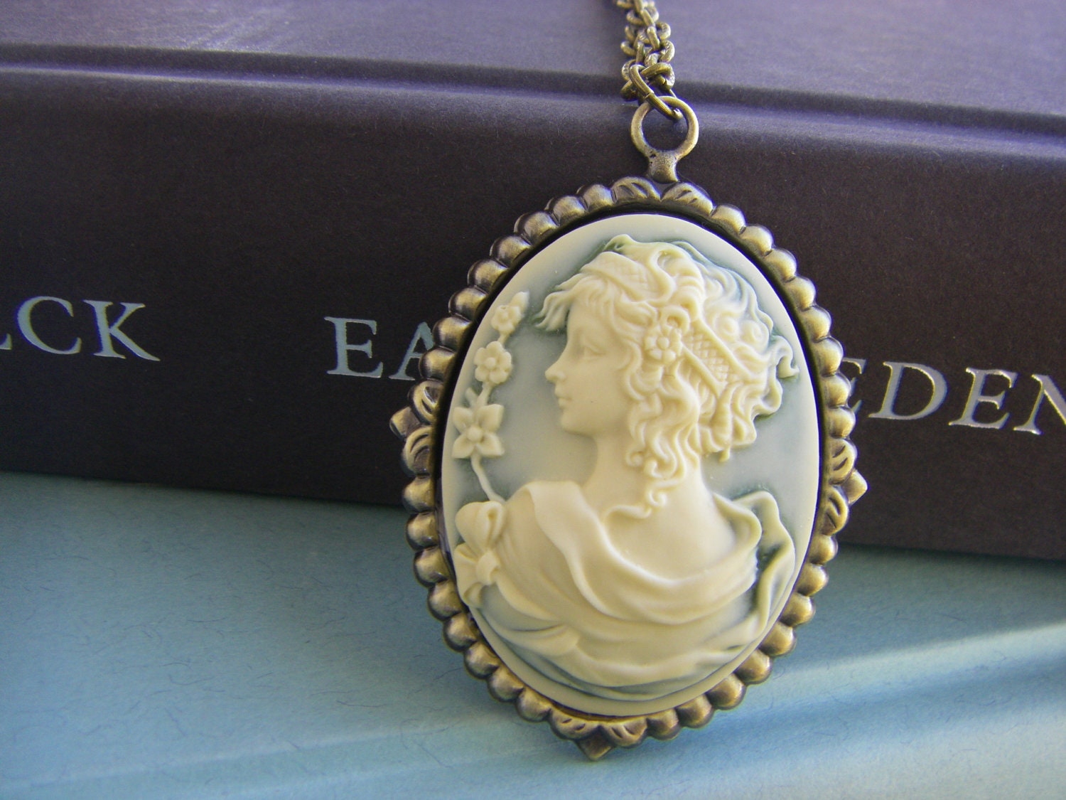 Goddess Cameo Necklace large cameo antique brass gift for her under 30
