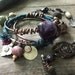 Bohemian gypsy summer bangle stack with wire wrapped copper, amethyst, kuchi, green and purple silk.