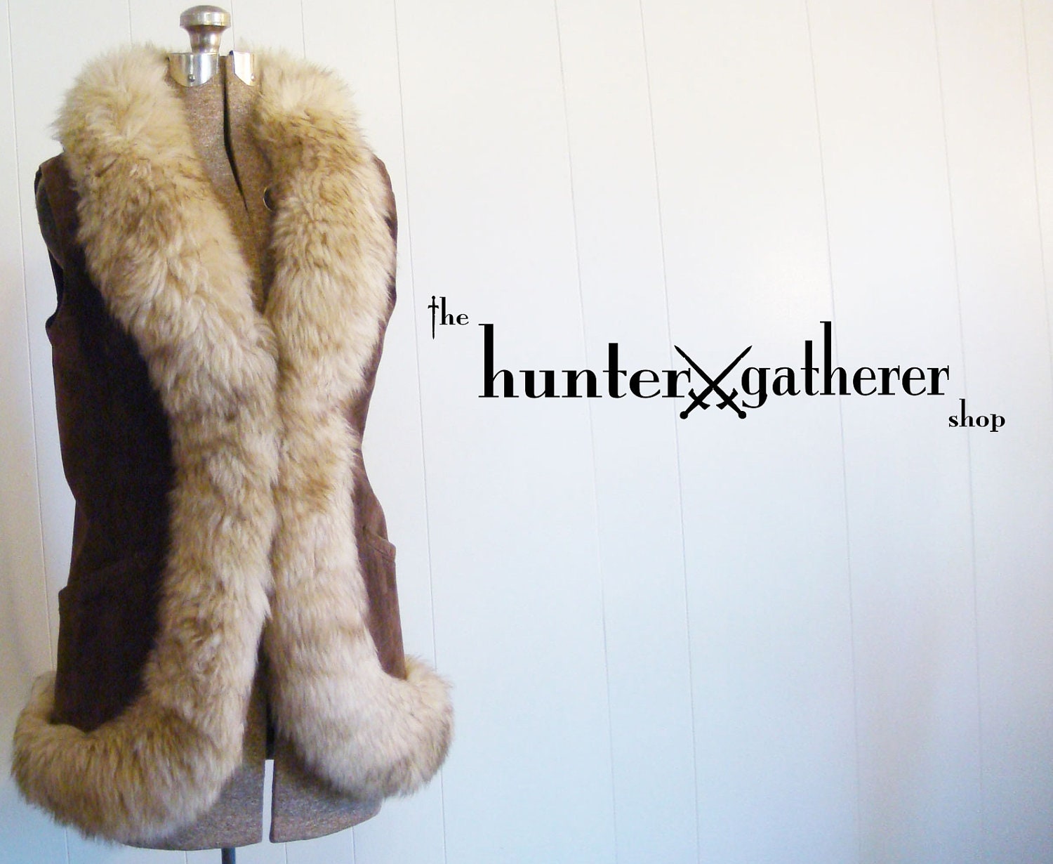 Vintage 1960s Sheepskin Vest Huge Shearling Fur Collar Size Large Brown Suede Haute Hippie