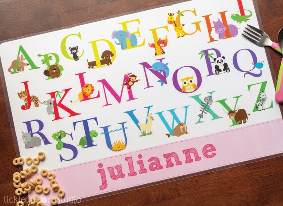 Animal Alphabet Personalized Placemat for Girl - laminated, double-sided - Custom Kids / Childrens Placemat Il_570xn