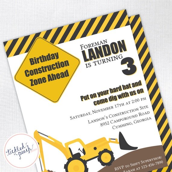 Construction Birthday Party Invitation - Custom Kids / Childrens Birthday Invite Il_570xn