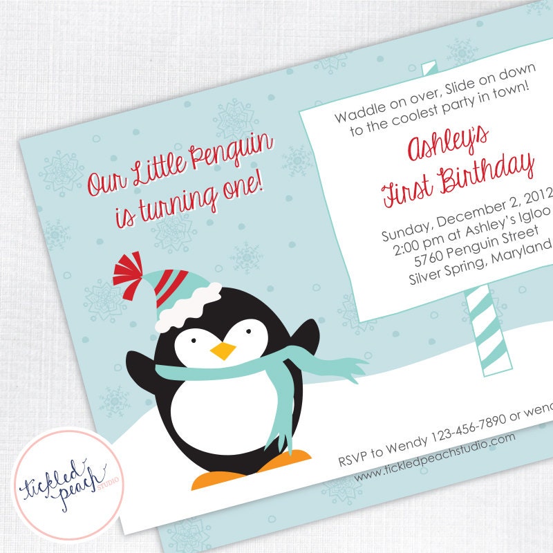 Penguin Birthday Party Invitation - Custom Kids / Childrens Birthday Invite Il_570xn