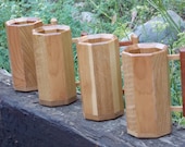 SALE  Handcrafted Wood Tankard Mugs Set of Four White Oak and Cherry