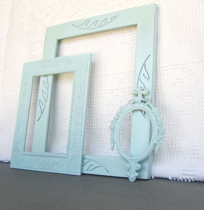Mint Ornate Vintage Frames- Upcycled Painted OPEN frames Mint Nursery Mint Coral Peach Home Decor Beach Cottage Coastal