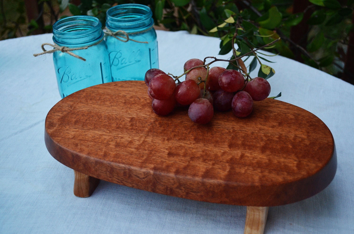 Natural Wood Footed Cutting Board/Platter, Sapele and Cherry Wood,  Food Safe Finish, Mother's Day