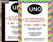 Boys uno birthday invitation chevron stripe, primary colors- digital printable file Il_170x135