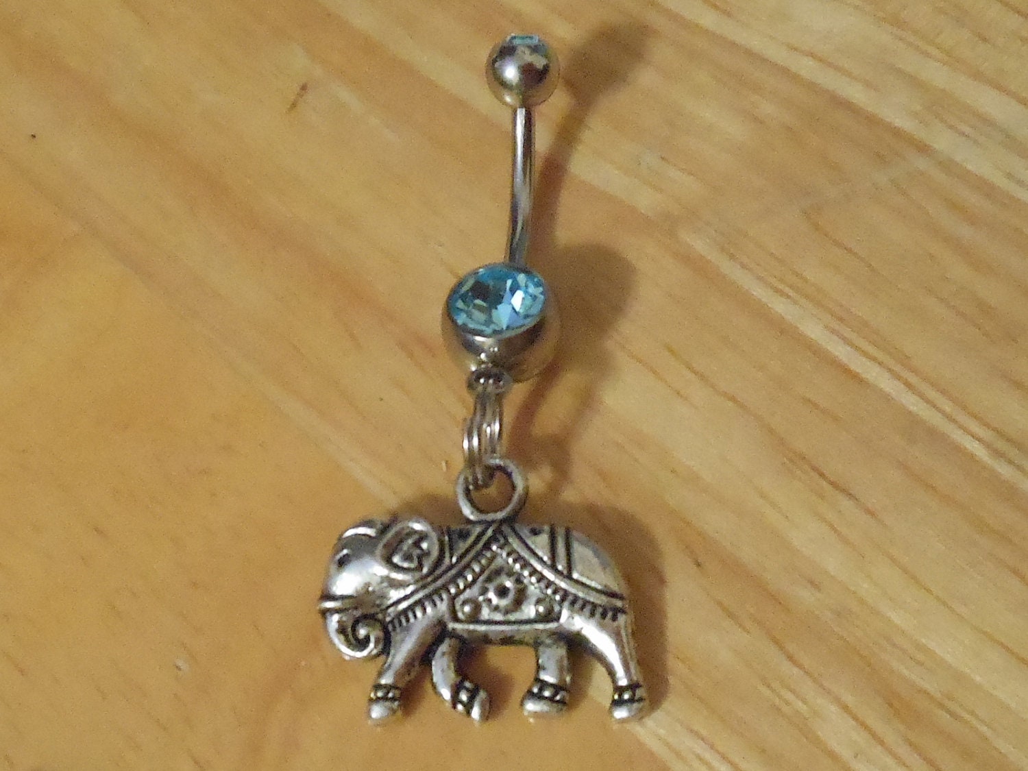 Belly button ring - Body Jewelry - Silver Elephant with Blue gem Belly Button Ring