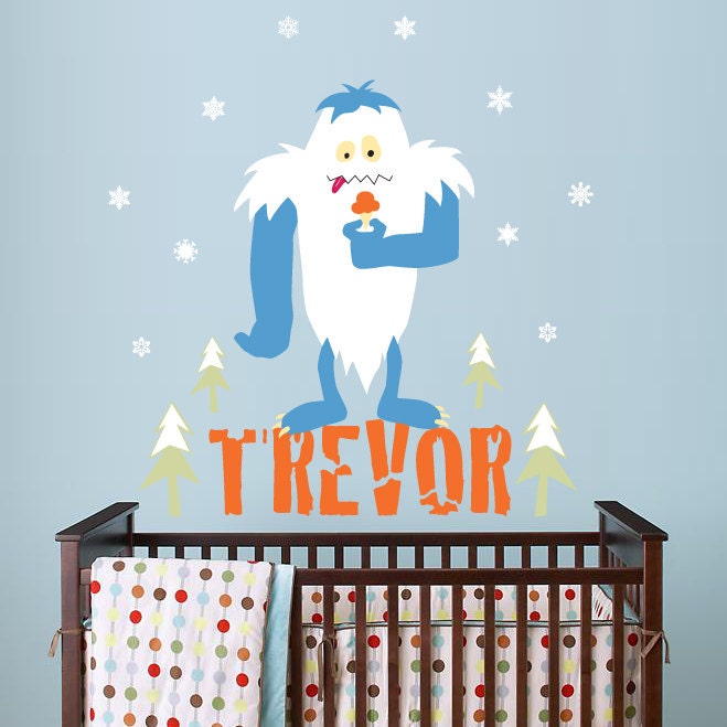 Yeti Monster Wall Decal with Custom Name for Baby, Kids or Children