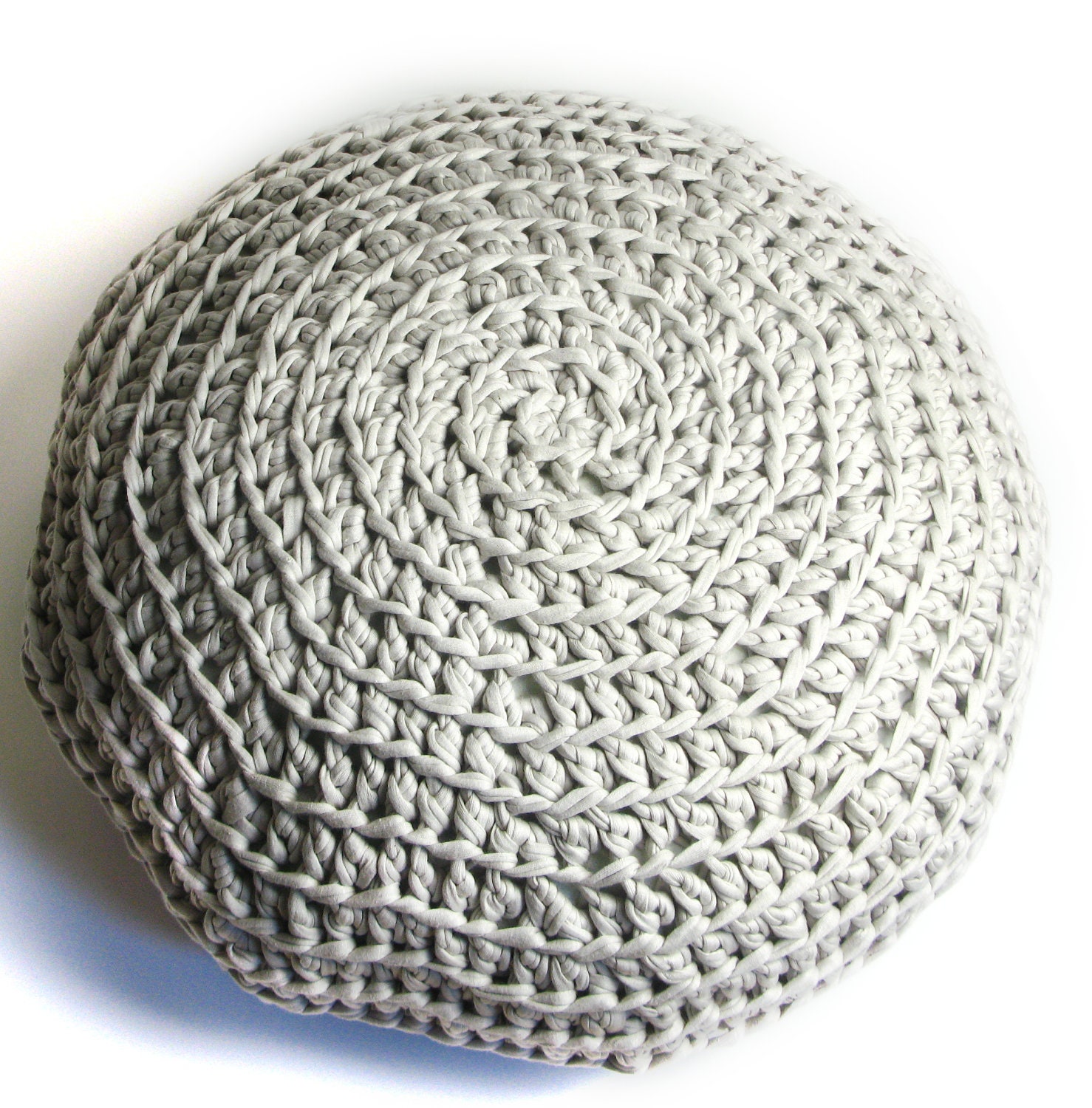 CROCHETED POUF PILLOW -a small one with inner cushion - ecru, light beige, ivory