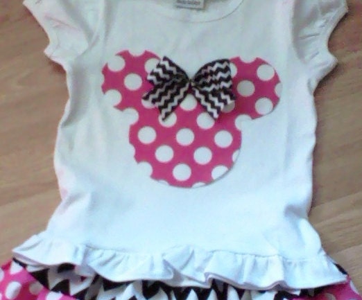 New chevron pink polka dot minnie mouse children girl toddler applique SHIRT ONLY sz 12m, 18m, 2t, 3t, 4t, 5t
