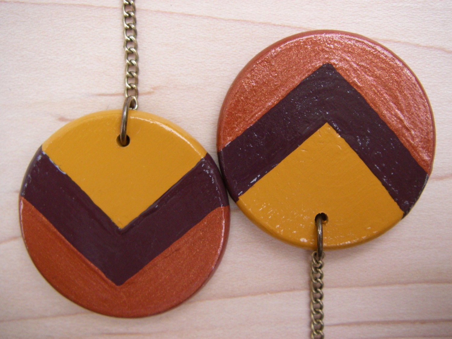 Autumn Leaves Chevron Earrings - Handpainted Wood Earrings