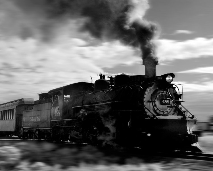 Steam train black and white bw colorado fine art photograph print 8x10
