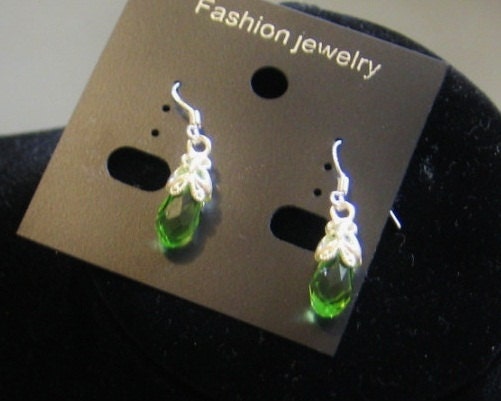Tear Drop Earrings, Sterling Silver, Butterfly, Swarovski, Crystal, Peridot Green, 925 Stamped Ear Wires, Sterling Silver Buttefly Bails