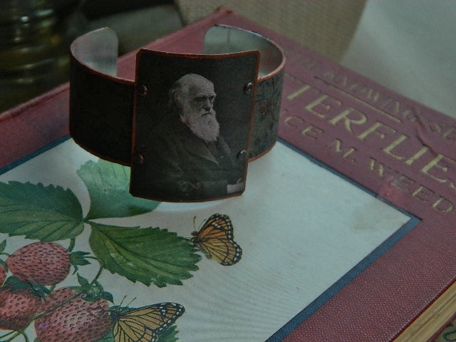 Charles Darwin cuff bracelet mixed media jewelry science evolution history