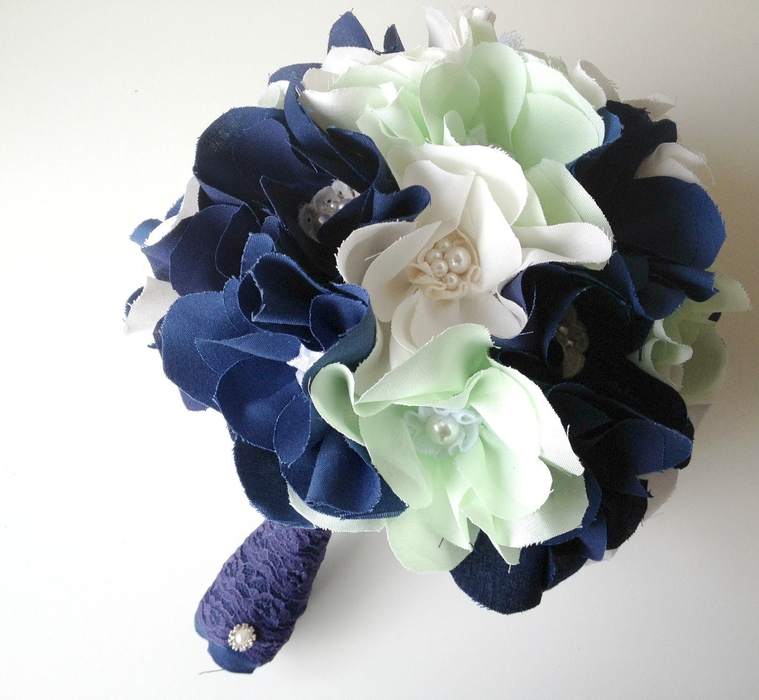 Blue cotton wedding bouquet, Something blue bridal bouquet, Fabric flower bouquet, Alternative wedding bouquet