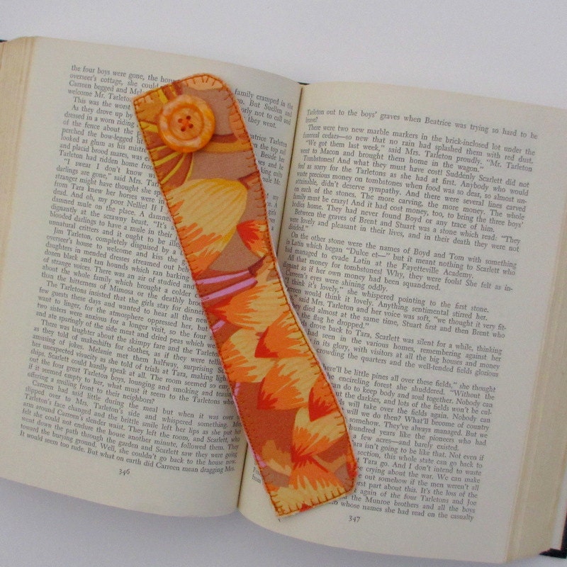 Autumn Floral Bookmark, Fabric Bookmarker, Orange, Brown