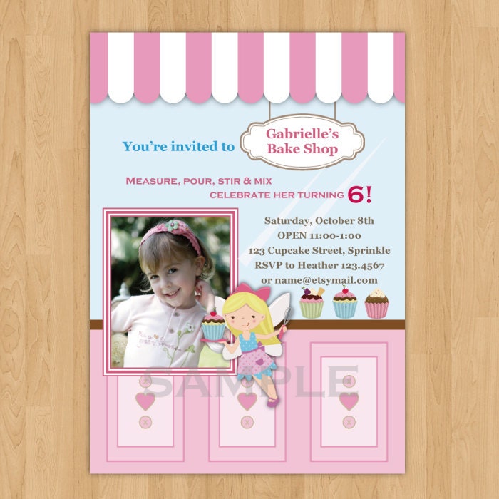 Bake Shop Birthday Party Photo Invitation Digital Printable
