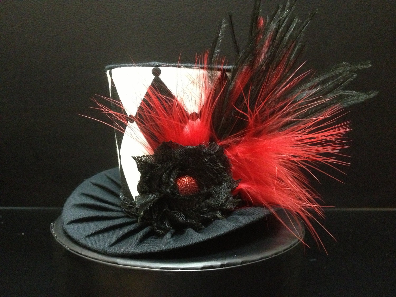 Black and White Mad Hatter Mini Top Hat. Great for Birthday Parties, Tea Parties, Photo Prop, Girls Night Out and Much More...
