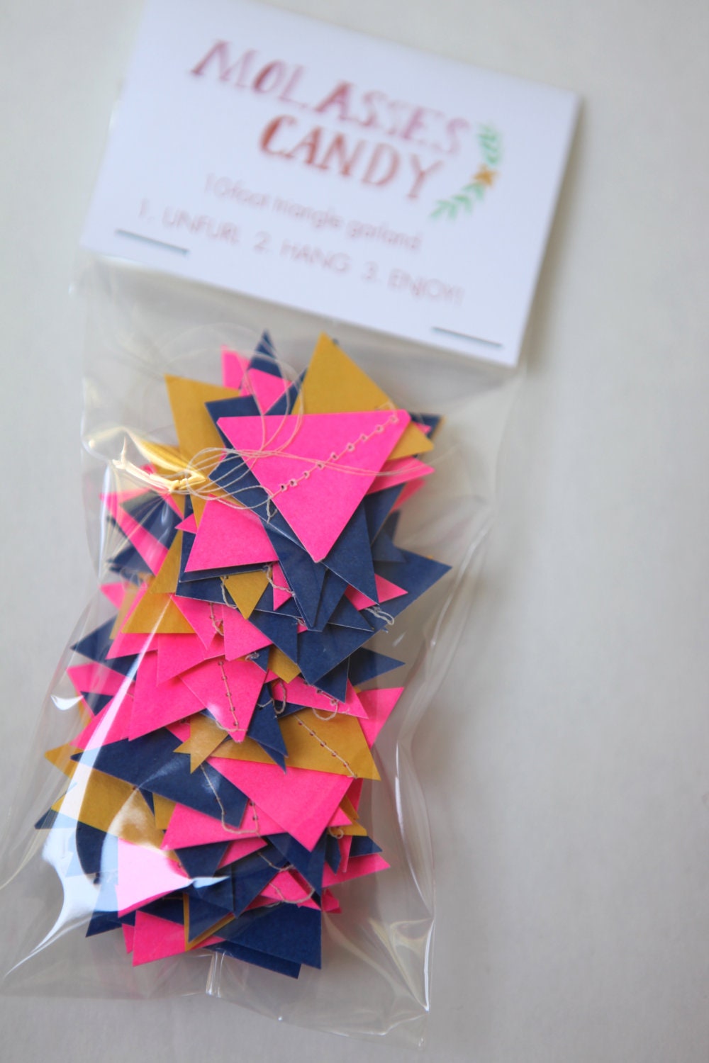 neon pink, navy blue and yellow triangle garland - 10 feet