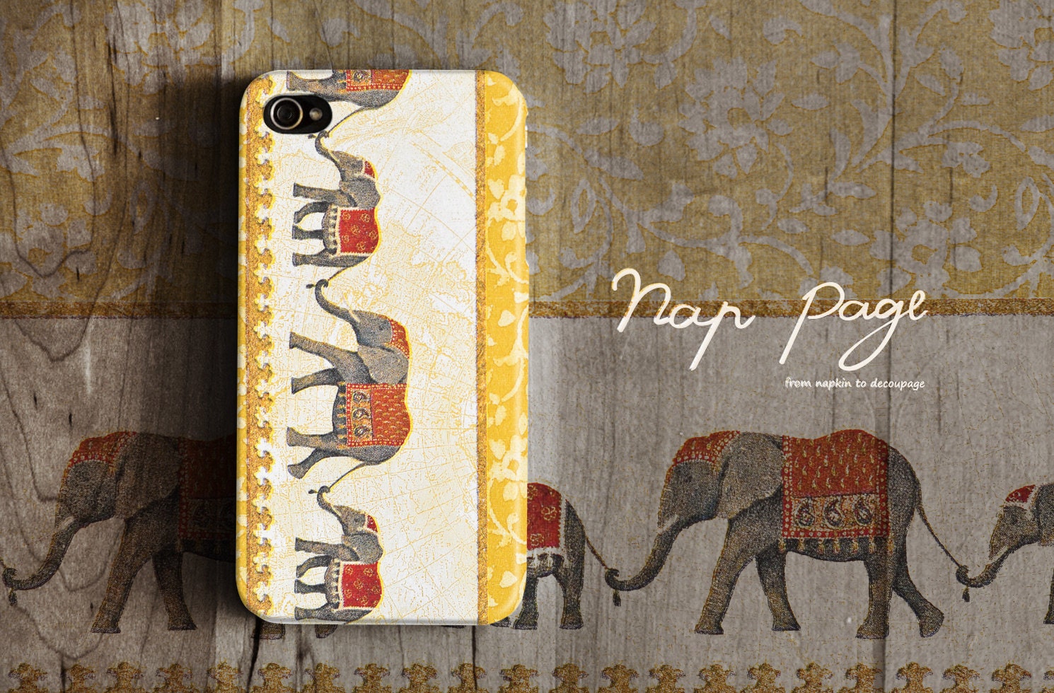 Apple iphone case for iphone iphone 5 iphone 4 iphone 4s iPhone 3Gs : Vintage yellow India elephant