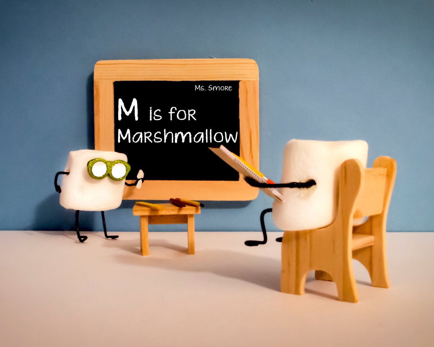 8x10 Print Smore School - Teacher & Student Anthropomorphic Marshmallows - Photograph
