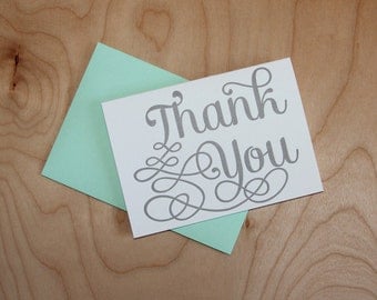 Silver Letterpress Thank You, set of 6 note cards
