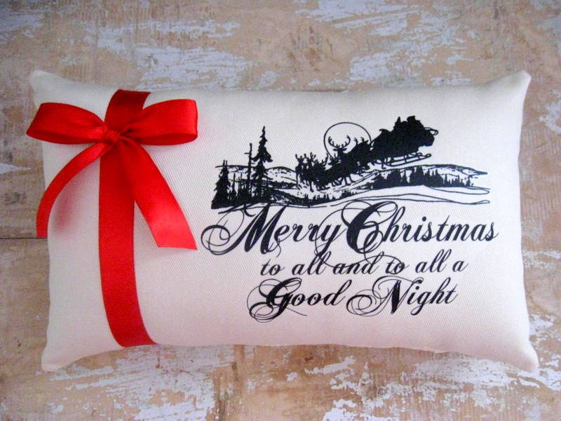 Christmas Pillow, Santa, Sleigh, Reindeer, Merry Christmas, French Country, Home Decor, Decorative Pillow, Holidays, Housewares