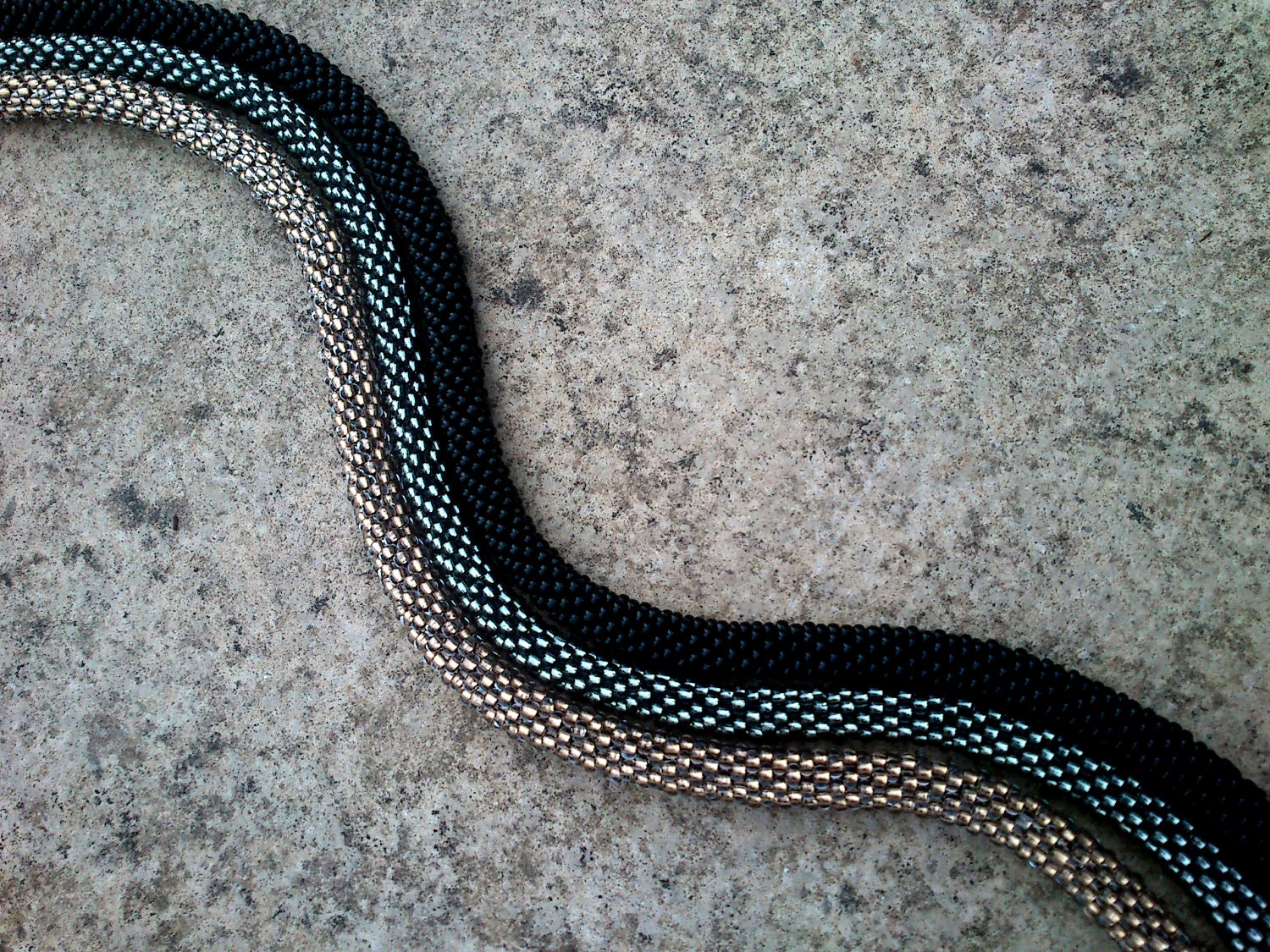 Crochet Necklace, Snake skin, Black, Grey, Gold, uk seller, quirky, art deco, urban, trendy, edgy, EBW Team