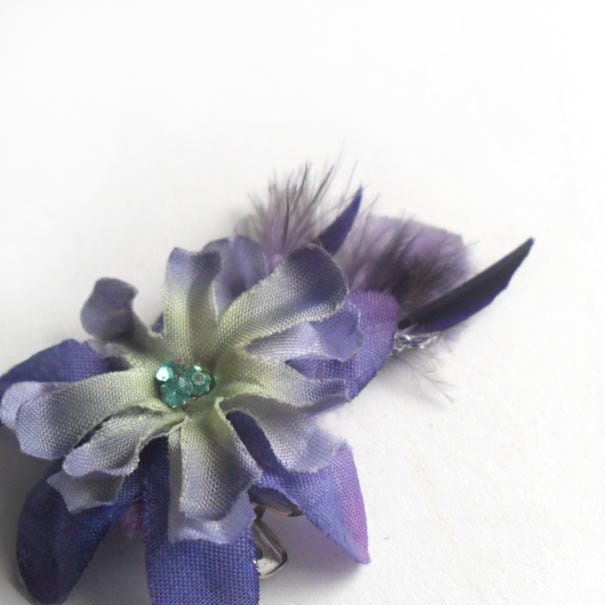 African Violet Purple Feather Flower Hair Clip