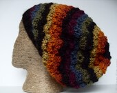 Dreadlock Hat - Black Rainbow Dread Tam - Colorful Dread Hat - Wool - Warm Winter Slouch - Lopi - Knit