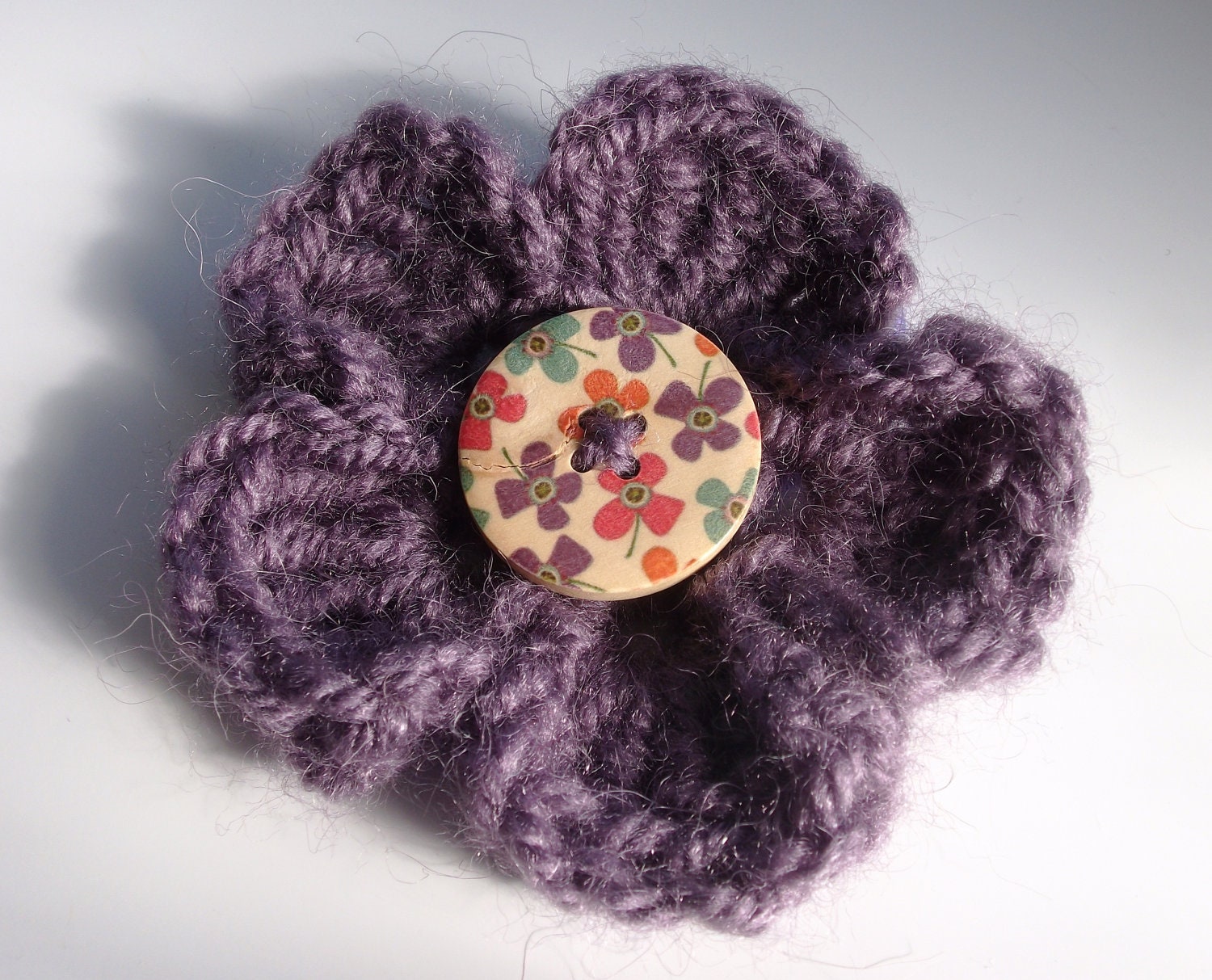 Flower Hair Bobble: purple crocheted flower hair bobble